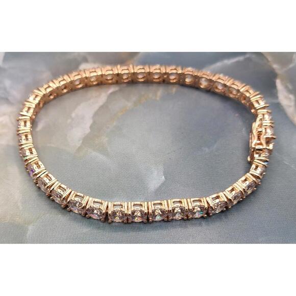 Jacmel Mauritius Gold Tone Metal Tennis Bracelet JCM CZ 7.75" Cubic Zirconia EUC - Picture 1 of 7